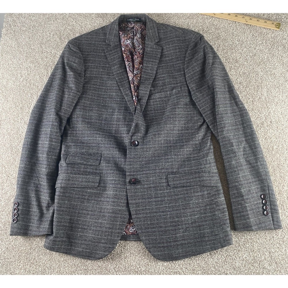 Paisley & Gray Slim Fit Rayon Stretch Gray Plaid Blazer Men 42R Preppy Old Money - Picture 3 of 13